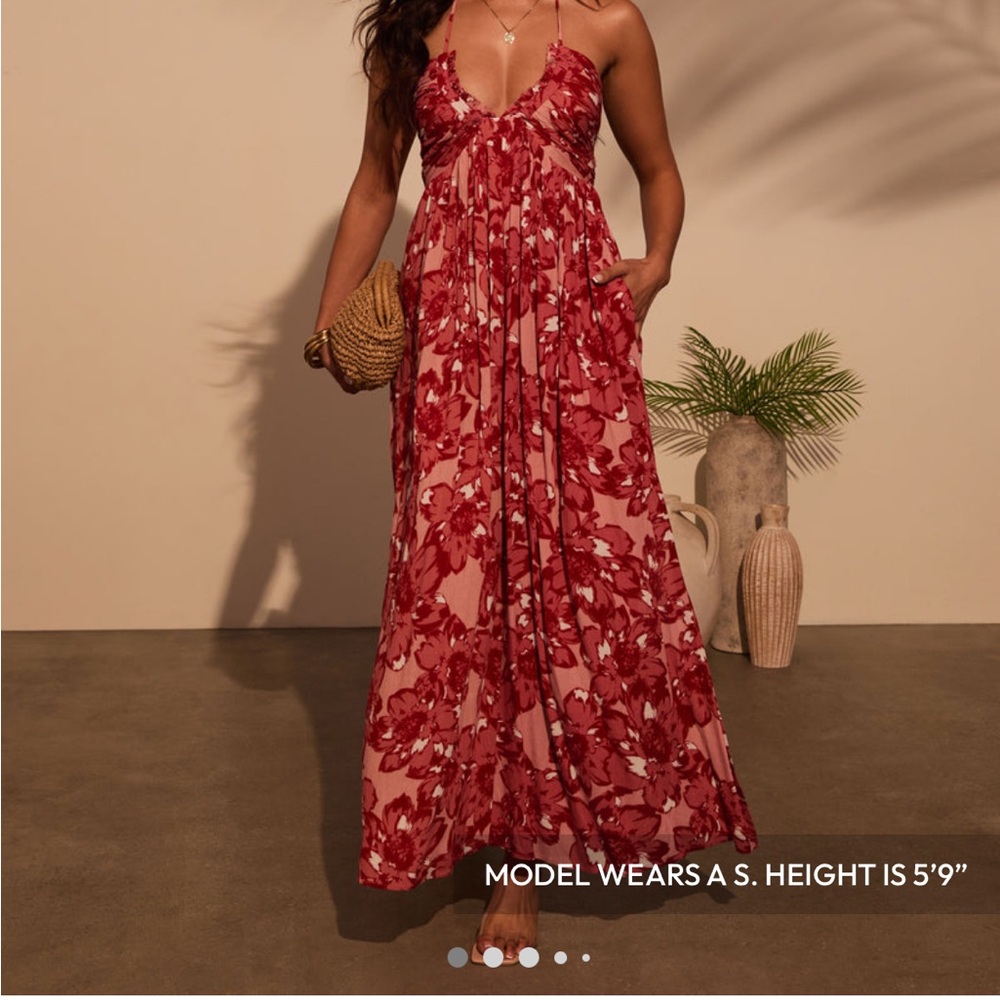 Vici Red Floral Maxi Dress with Spaghetti Straps